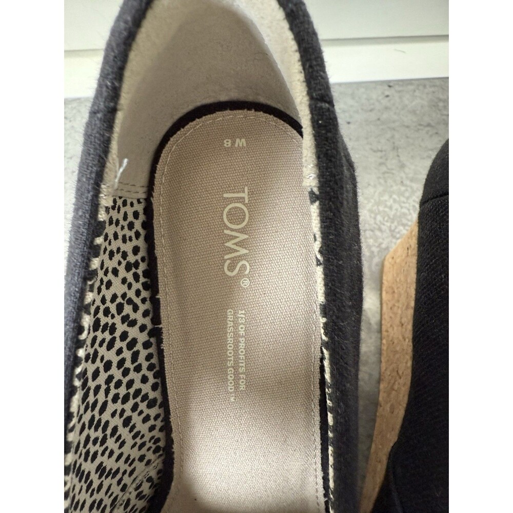 TOMS Women Black Cotton Peep-Toe Platform Cork Wedge  Heel US 8 M - Picture 6 of 11
